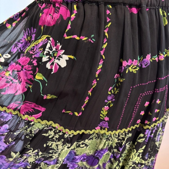 80s BOHO GYPSY MULTI-COLOR TIERED MAXI SKIRT TWEE FLORAL PAISLEY & RIBBON TRIM L - Picture 6 of 10